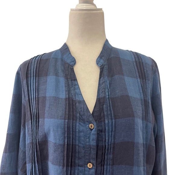 Yuvita Linen Shirt Dress Size L Gingham Roll Tab Sleeves Pintuck Details - Picture 5 of 7
